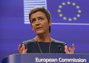 epa04524405 EU Commissioner for Competition Margrethe Vestager gives a press statement at European Commission headquarters in Brussels, Belgium, 11 December 2014. The Commission is reportedly fining envelope producers over 19 million euros in cartel settlement. EPA/JULIEN WARNAND