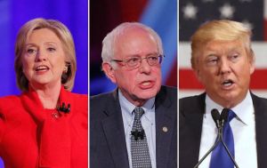 Former Secretary of State Hillary Clinton (from left) and independent U.S. Sen. Bernie Sanders of Vermont are nearly deadlocked among Wisconsin Democratic voters, while businessman Donald Trump leads among Republicans.